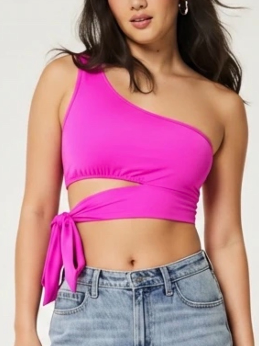 Hot Pink One Shoulder Wrap Crop Top NWT